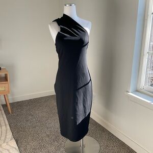 Marcella Manhattan One-Shoulder Ponte Knit Gown in Black Size L